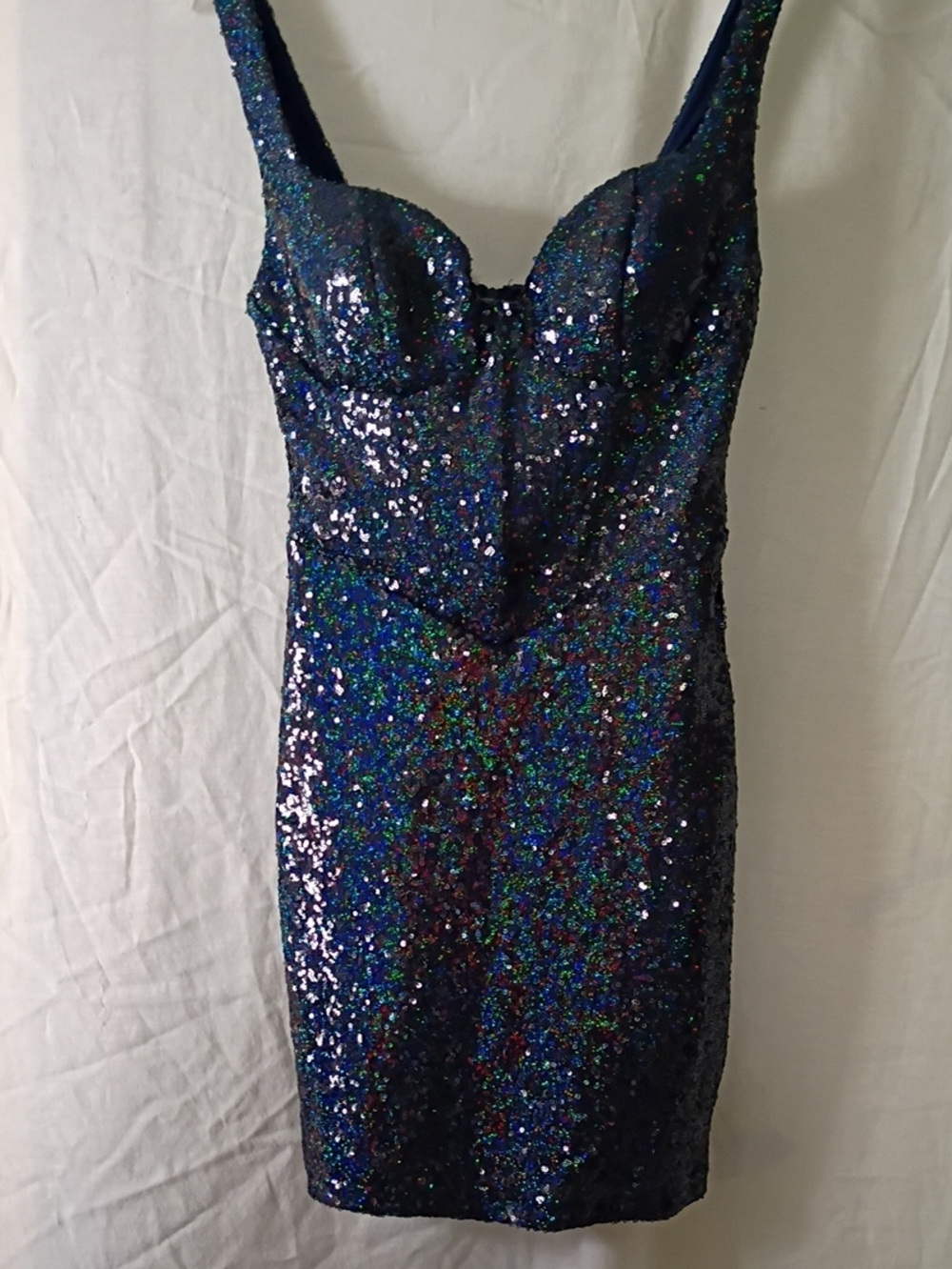 Blue Sequin Glitter Bodycon Mini Dress, Sz 6, NWOT